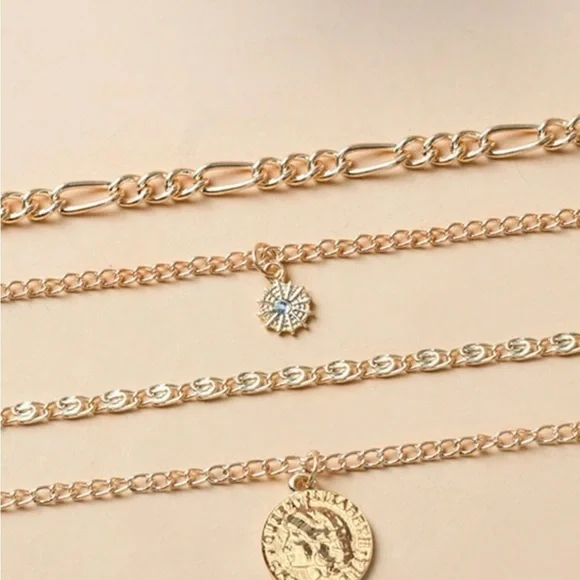 Gold 1pc Coin Multi Layered Chain Necklace - Picture 2 of 2